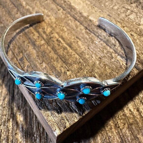 Native American Lucia Turquoise Adjustable Cuff Bracelet in Sterling Silver, Co - Picture 6 of 8